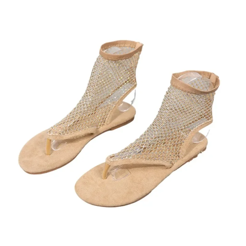 2024 Hot Sale Ladies Shoes Slip on Women's Sandals Summer Solid Net Cloth Open Toe Low-heeled Large Size Roman Thong Sandals image 6