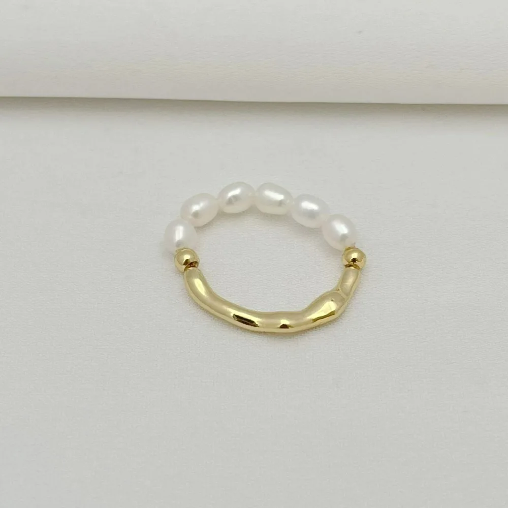 

Retro Geometric Irregular Hollow Freshwater Pearl Ring European and American Fashion Niche Light Luxury Ring for Women