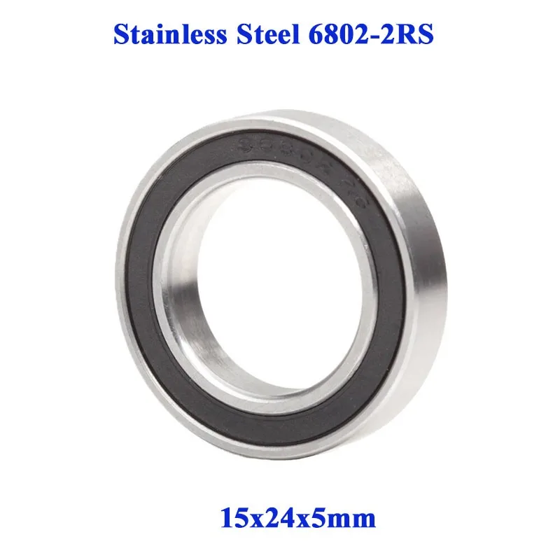 

10PCS 6802RS Bearing 6802 Stainless Steel Bearing RS 2RS 6802-2RS S6802 15x24x5mm Bicycle Hub Front Rear Hubs Wheel Ball Bearing