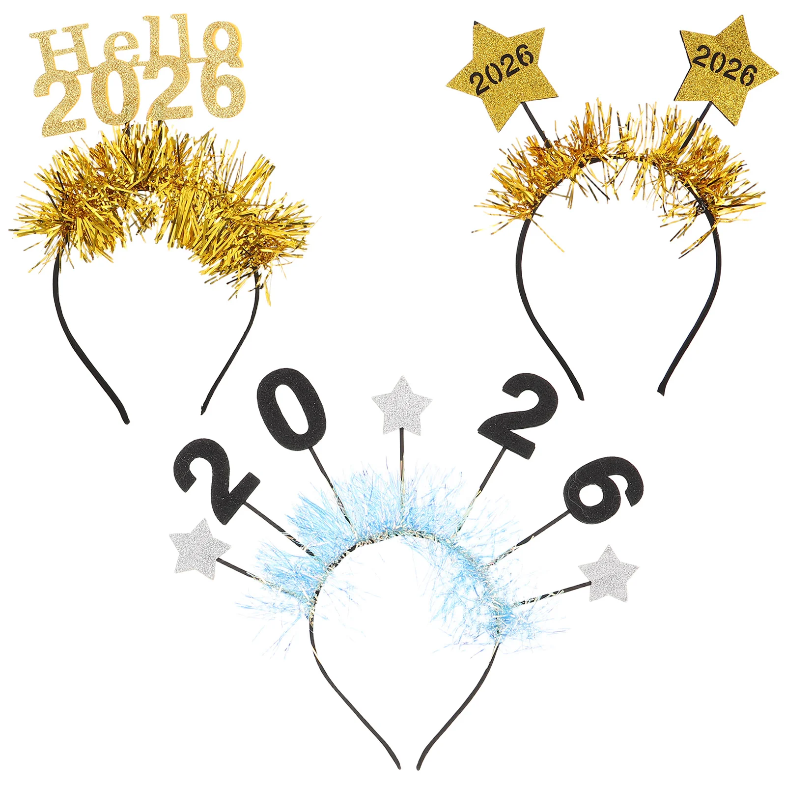 

3pcs New Year Hair Accessories Glitter Star Headband Tinsel Happy New Year Tiara Party Supplies Women Birthday Celebration Eve