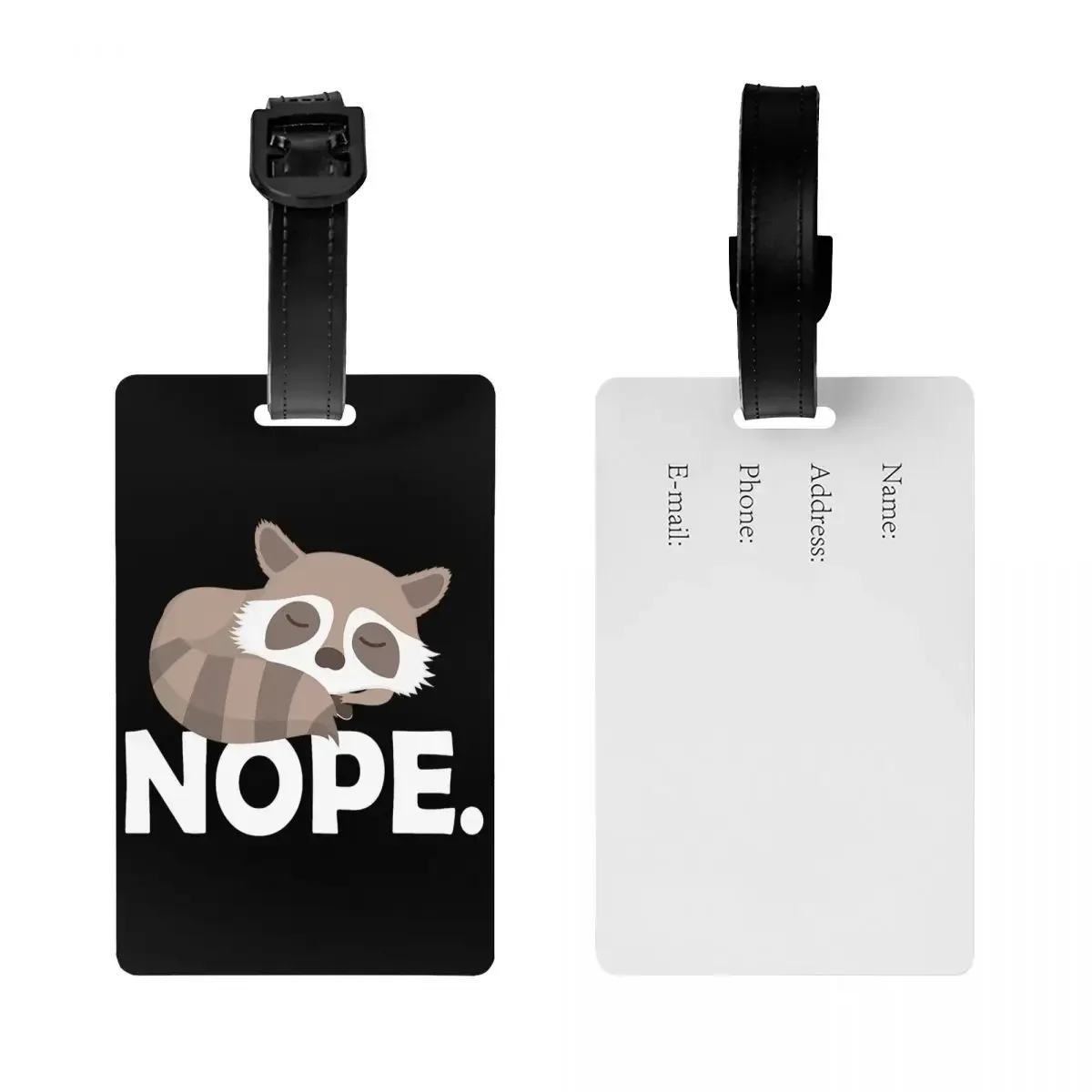 Custom Raccoon Nope Luggage Tag Privacy Protection Baggage Tags Travel Bag Labels Suitcase