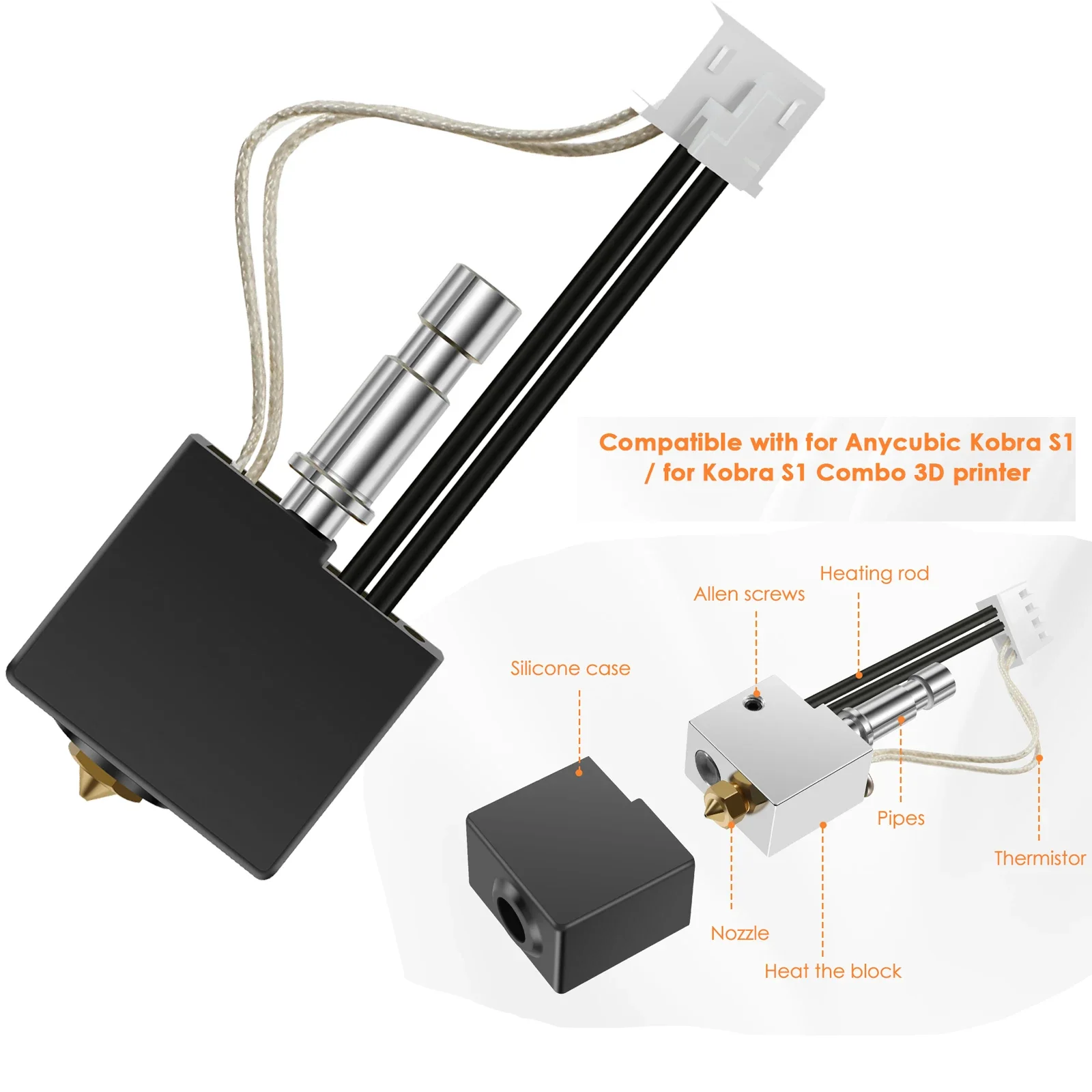 

3D-принтер Hotend, высокотемпературный терморазрыв с латунным сопло быстрого замены 0,4 мм, совместимый с Anycubic Kobra S1/S1 Combo 3D
