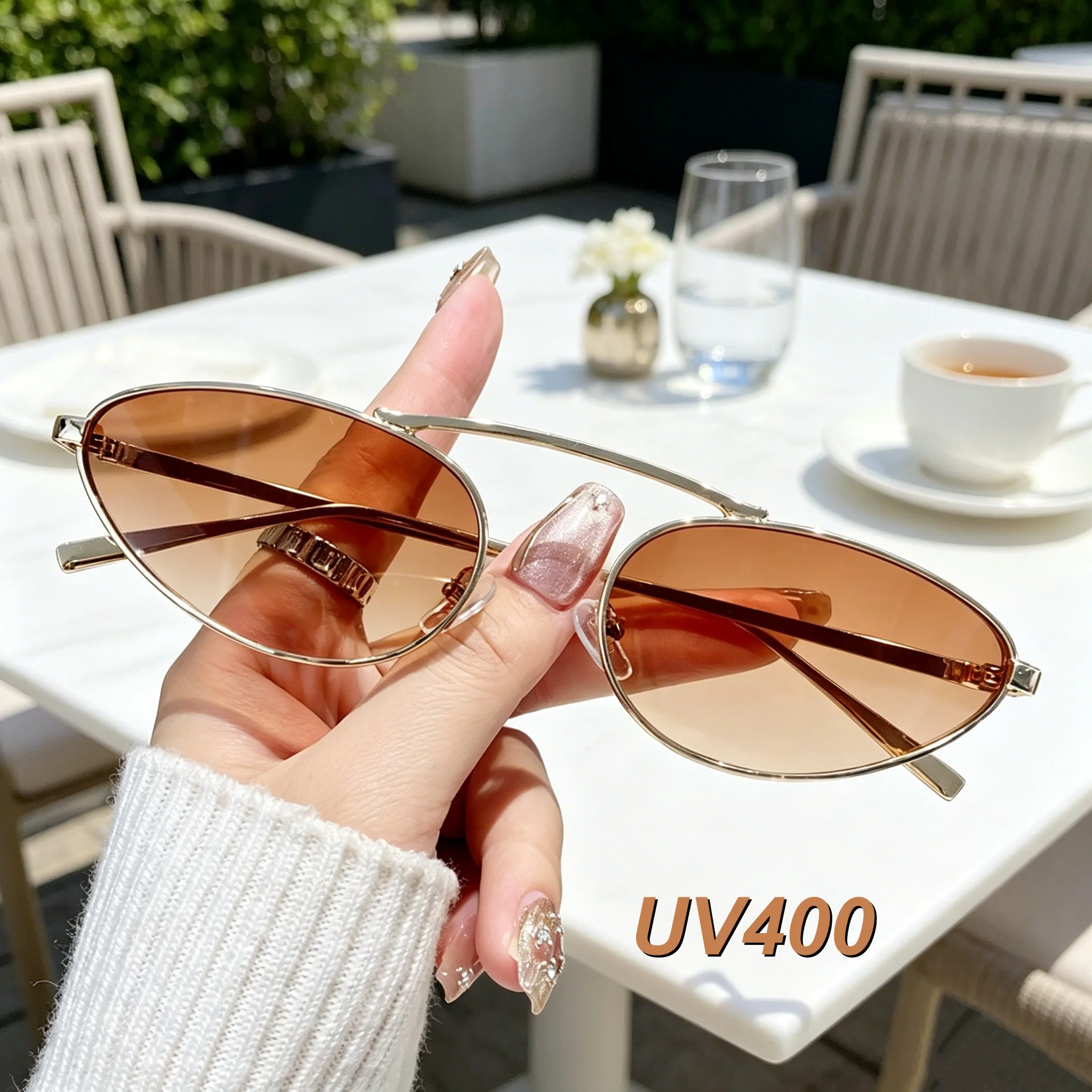 

New Fashionable Personalized Cat Eye Elliptical Frame Women's Sunglasses Outdoor Neutral High Quality UV400 Sunscreen Glasses