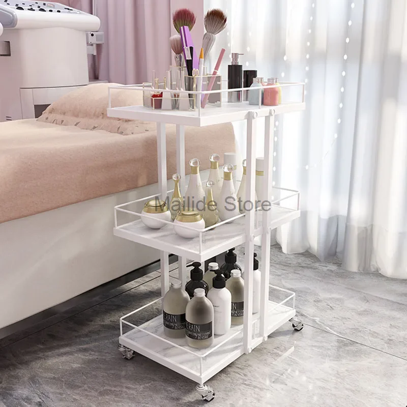 Modern Minimalist Iron Trolleys Light Luxury Salon Furniture Beauty Salon Mobile Rack Multi-layer Tool Cart Home Storage Trolley