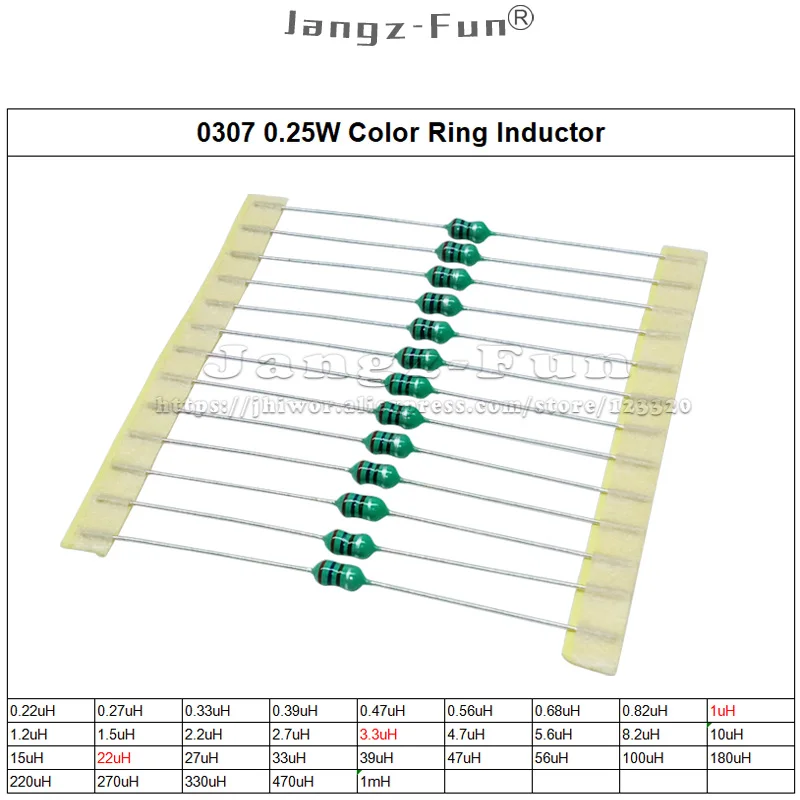 50pcs 0307 1/4W 0.25W Color Ring Inductors DIP Inductance 0.22uH~1mH 0.22 1 2.2 3.3 4.7 10 22 33 47 68 100 220 330 470 uH mH