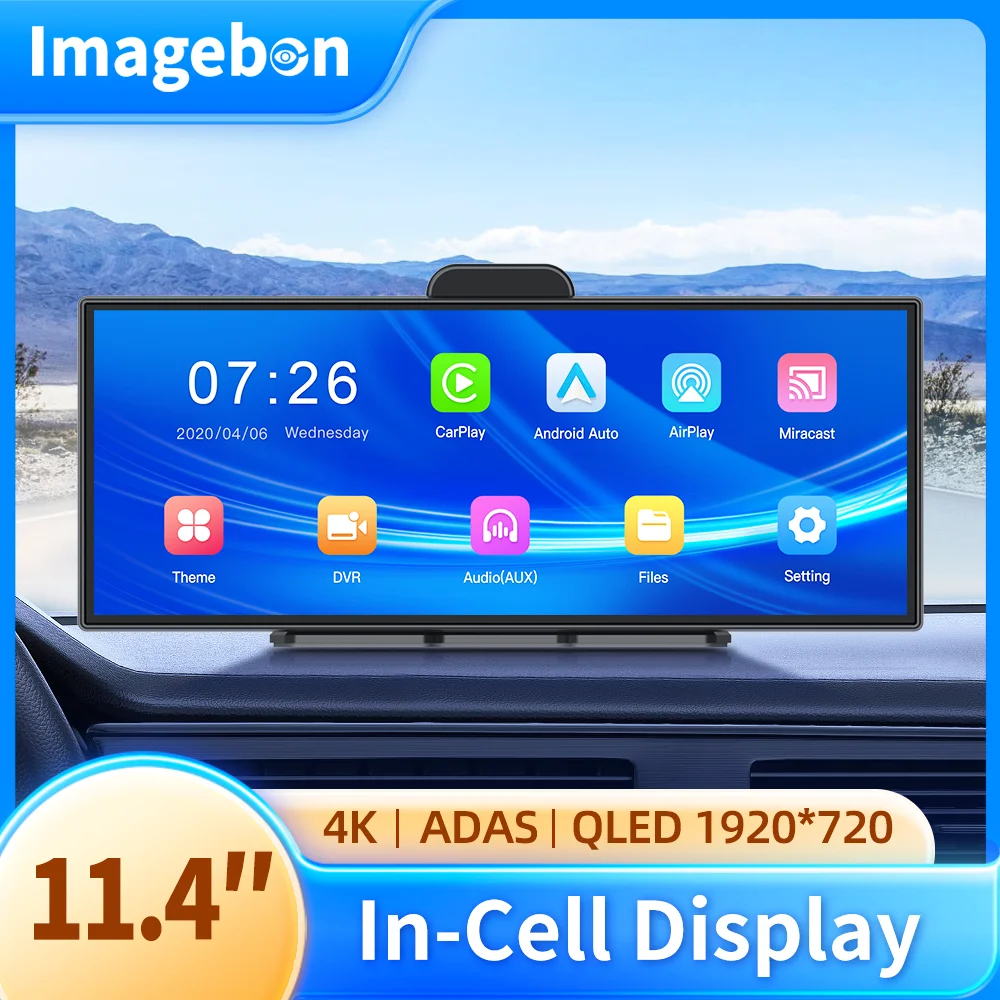 New Imagebon 11.4″ H70 Pro 4K ADAS QLED In-cell Display Car DVR Wireless CarPlay & Android Auto Night Vision AUX FM Dash Camera