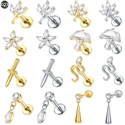 1Pc G23 Titanium Flower Lip Stud Labret Piercing 16G Crystal Zircon Cartilage Earring Tragus Monroe Piercing Body Jewelry
