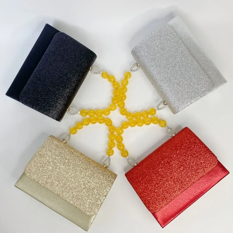 بلون الترتر حقيبة يد الإجتماعي السيدات موضة مساء حقيبة صفراء الديكور مقبض رفرف مأدبة حقيبة أنيقة المرأة حقيبة فضية #1