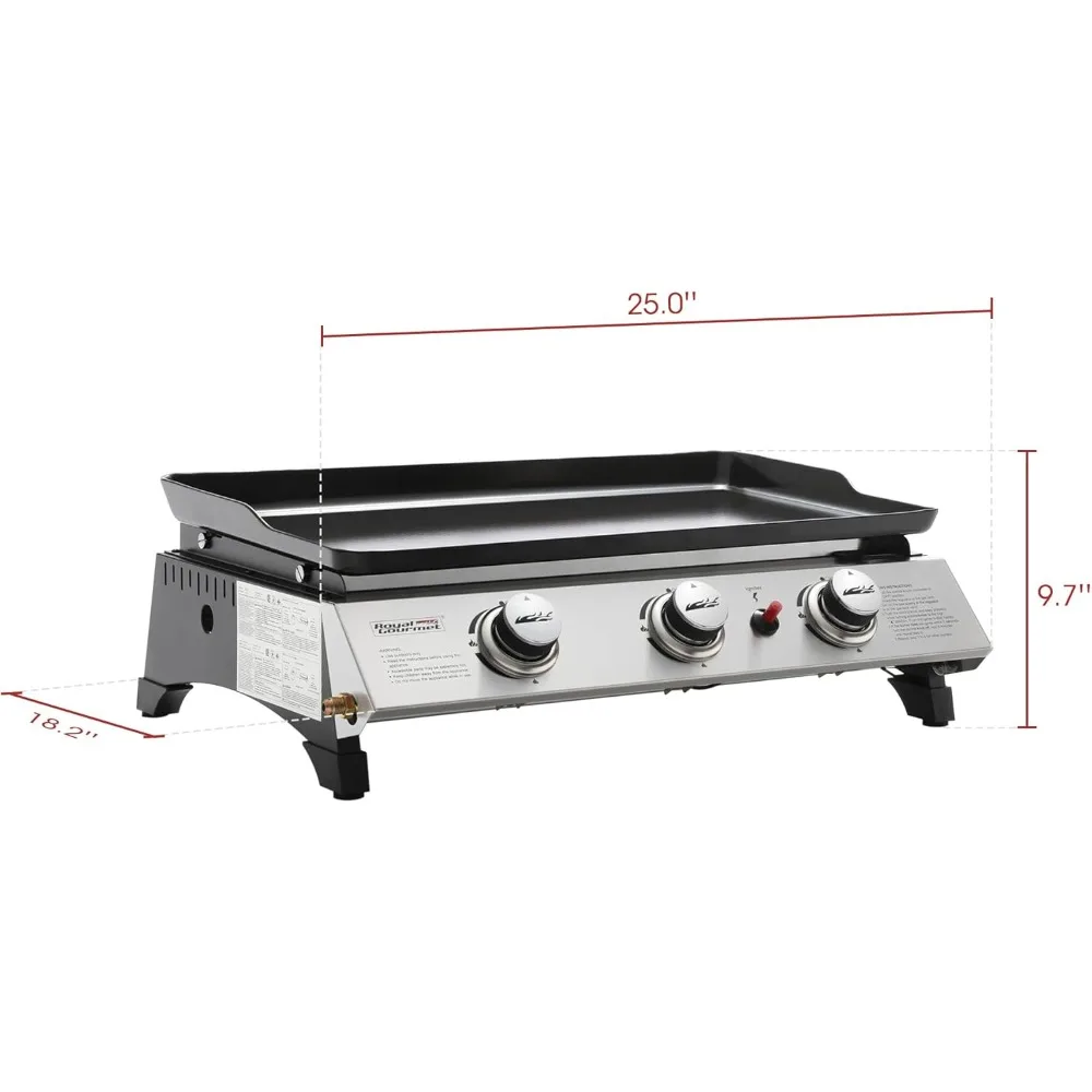 1300 Portable Propane Gas Grill Griddle for Outdoor Patio Grilling,Includes PVC Cover,3-Burner Tabletop Griddle for Go Grilling