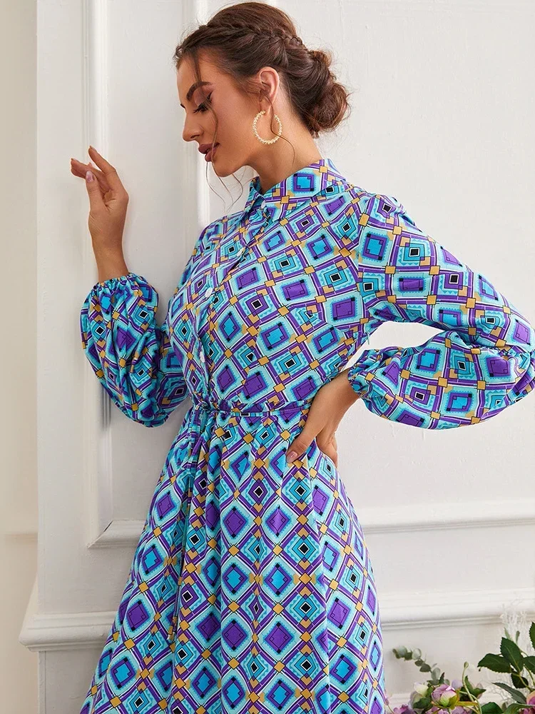 Eid Party Dress for Women Muslim Abaya India Abayas Dubai Print Casual Shirt Dresses Kaftan Robe Longue Vestidos Largos 2024