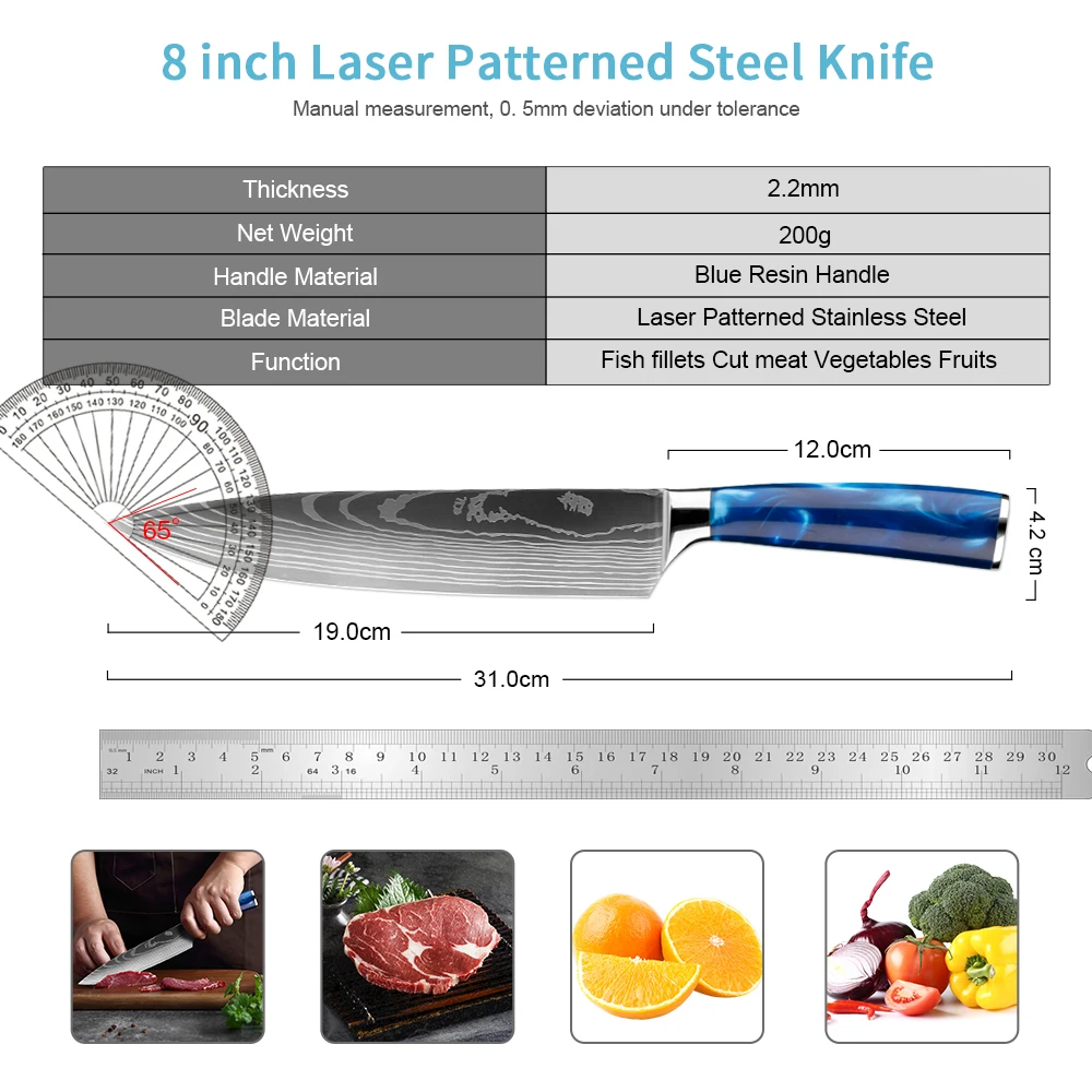 Chef Knife and Sharpening Set Sharp Kitchen Knife Resin Handle Fast Sharpness blade edge Stick Best Combination Kitchen tools