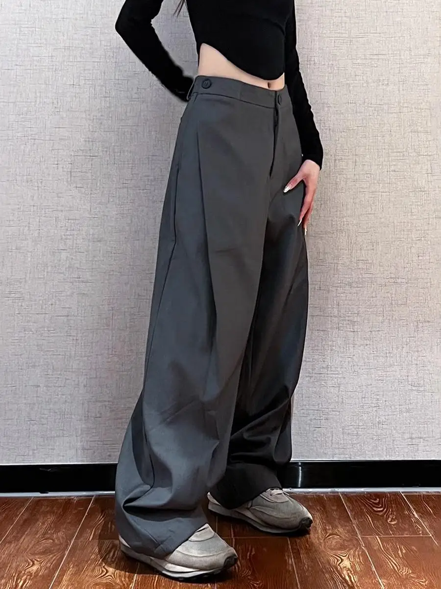 

Повседневные черные брюки-костюм свободного кроя с широкими штанинами, удлиненные, осенние, модные, прямого кроя, длинные брюки