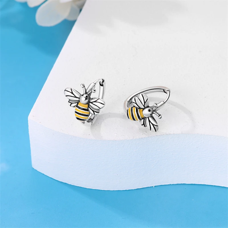 925 Sterling Silver Springtime Earrings For Women Original Butterfly Bee Dragonfly Double Hoop Earrings Birthday Party Jewelry