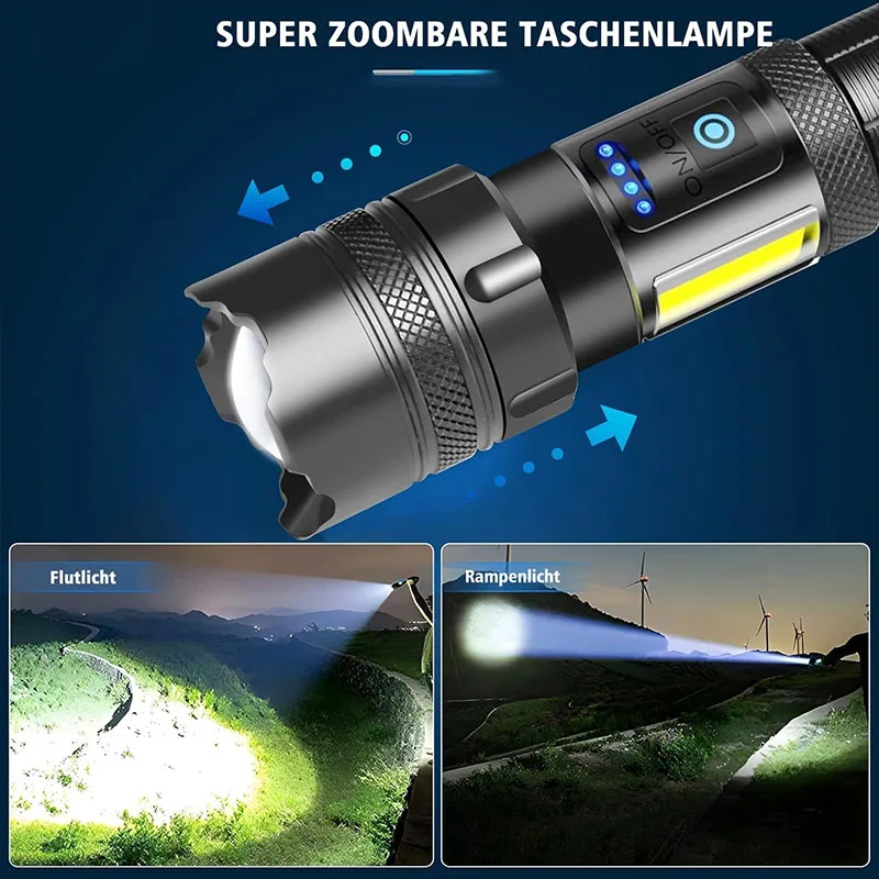 Aluminum Alloy Rechargeable P70 Flashlight High Power Waterproof Torch Light Zoomable with Storage Box Handheld Flash Light