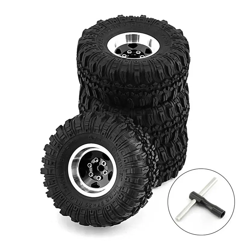 4pcs 57mm Metal 1.0" Beadlock Wheel Rim Rubber Tire Set for 1/18 1/24 RC Crawler Axial SCX24 AX24 TRX4M FCX24 Upgrade Parts image 3