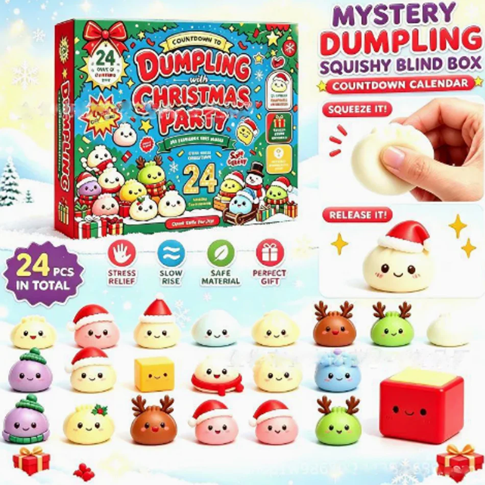 2026 Squishy Christmas Advent Calendar 24 Day Countdown Surprise Box Dumpling Squishies Slow Rebound Squeeze Sensory Gift Decor
