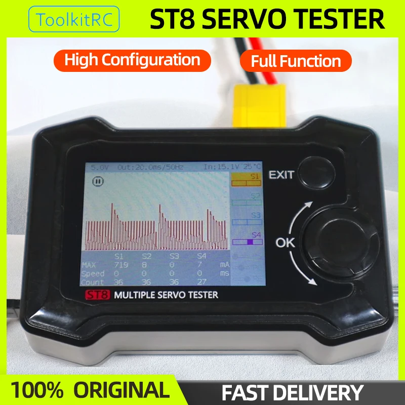 ToolkitRC ST8 8CH Multiple Servo Tester PWM/PPM/SBUS Speed Liner Step Signal Test W/ 4-Ways Independent Program Signal