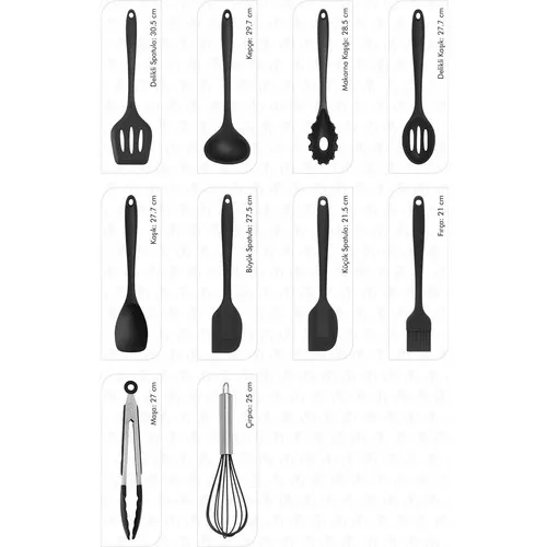 Salvatore Heat Resistant Fireproof Non-stick Silicone Spatula Set 10 Pieces Black