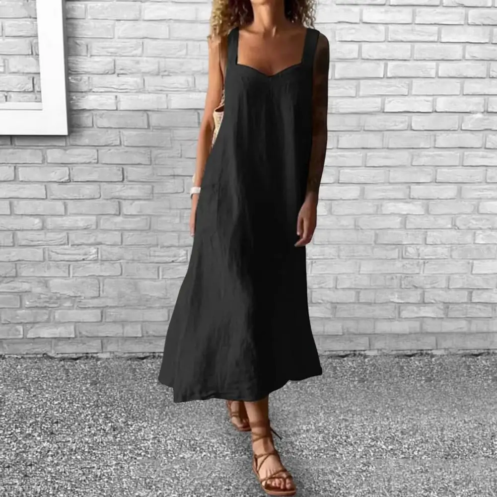 

Lady Dress Bohemian Backless Summer Dress with A-line Silhouette Mid-calf Length for Beach Vacation Style Loose Fit Midi Dress