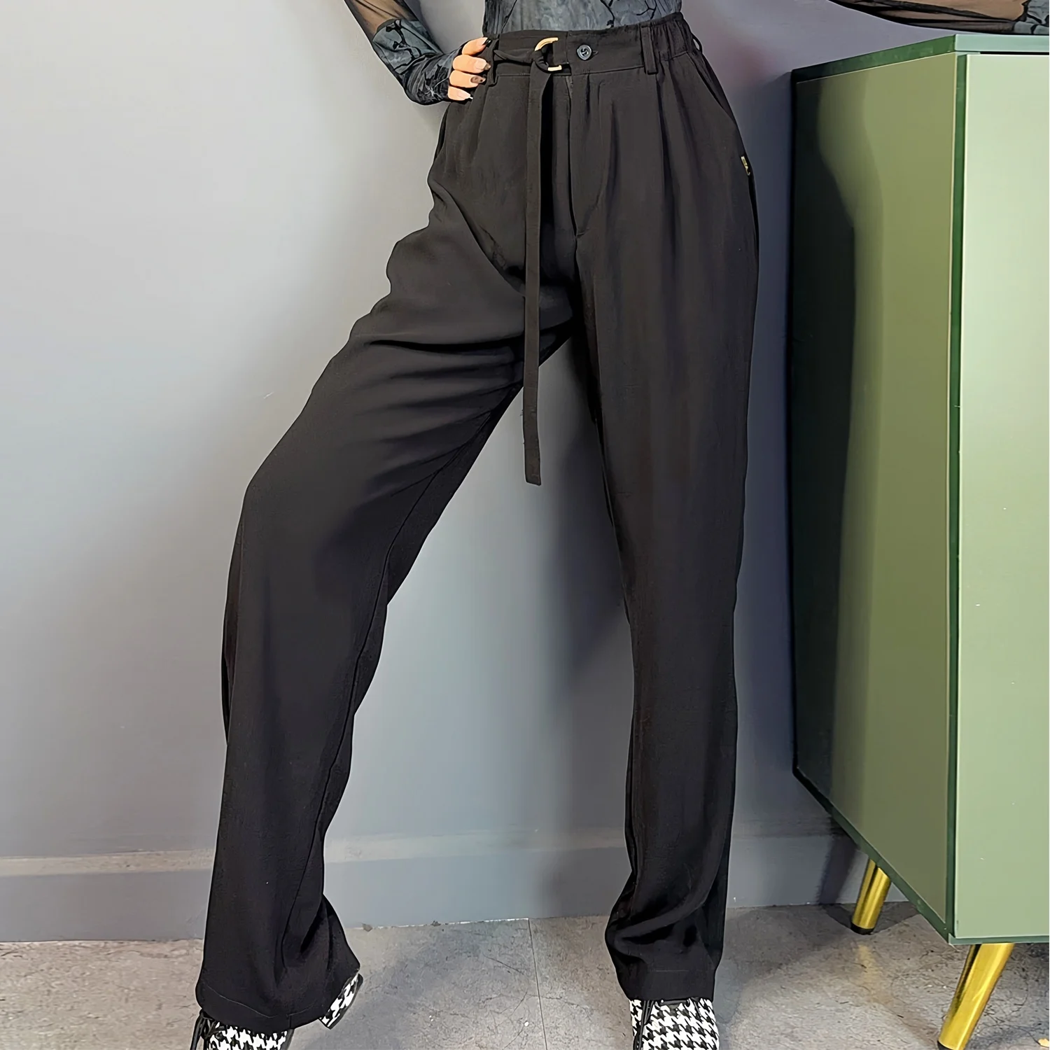 Pantaloni da ballo latino da donna Pantaloni da donna a gamba larga neri rossi a vita alta Abbigliamento da pratica per adulti Salsa Ballroom Dance Wear BL17477