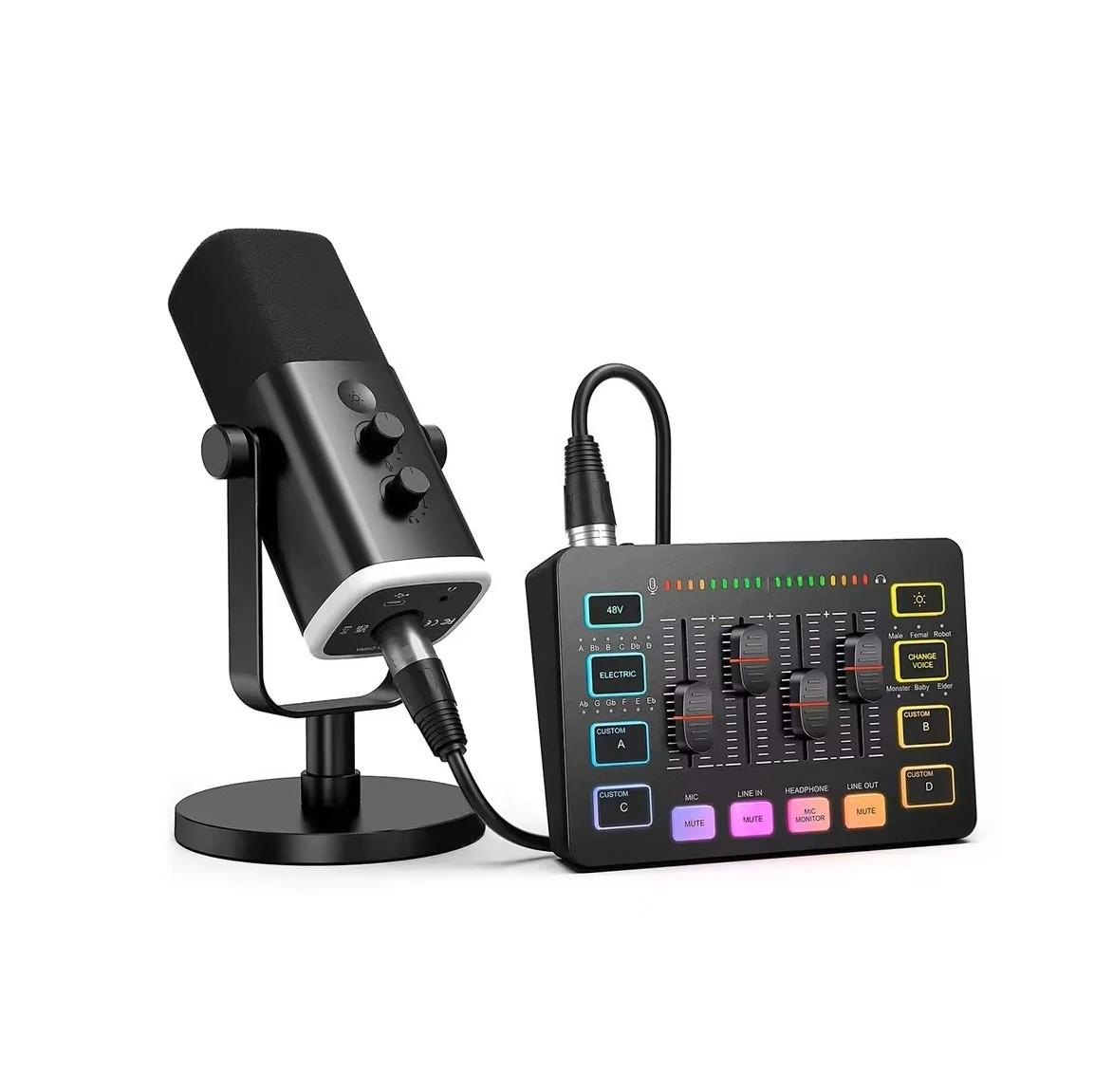 all-in-one cable podcast suite for streaming studios with RGB audio mixer for dynamic microphone computer game recording