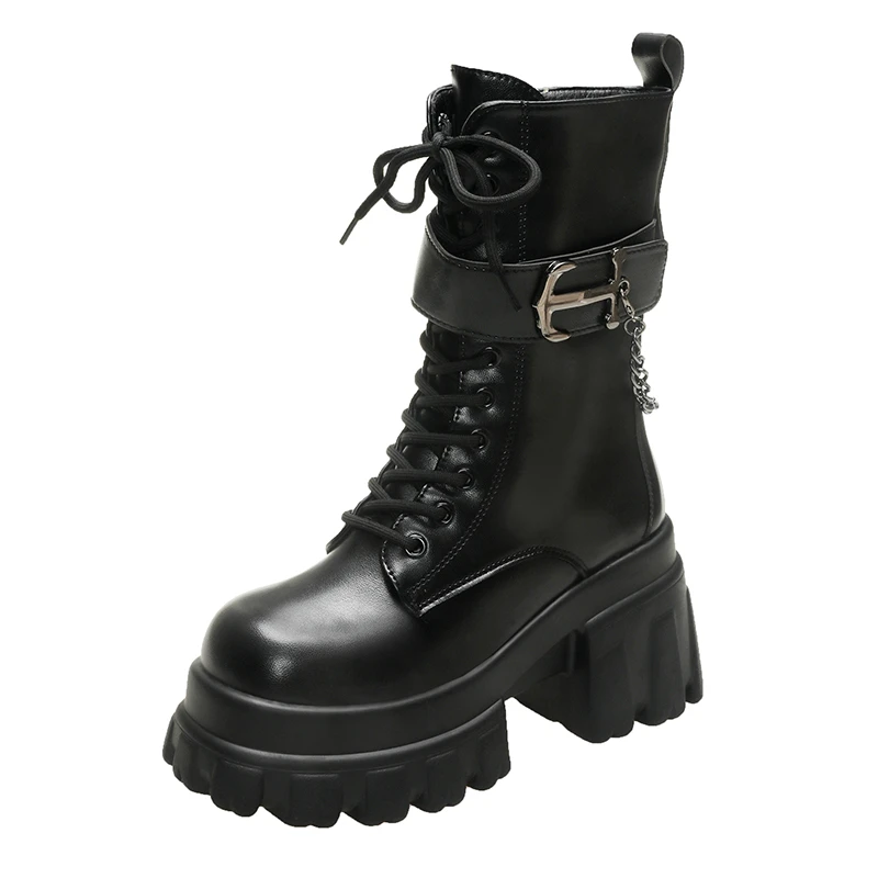 Botas de cuña ocultas para mujer de 11cm, botines de plataforma gruesa para mujer, botas de tacón súper alto con hebilla de Metal estilo Punk para otoño e invierno