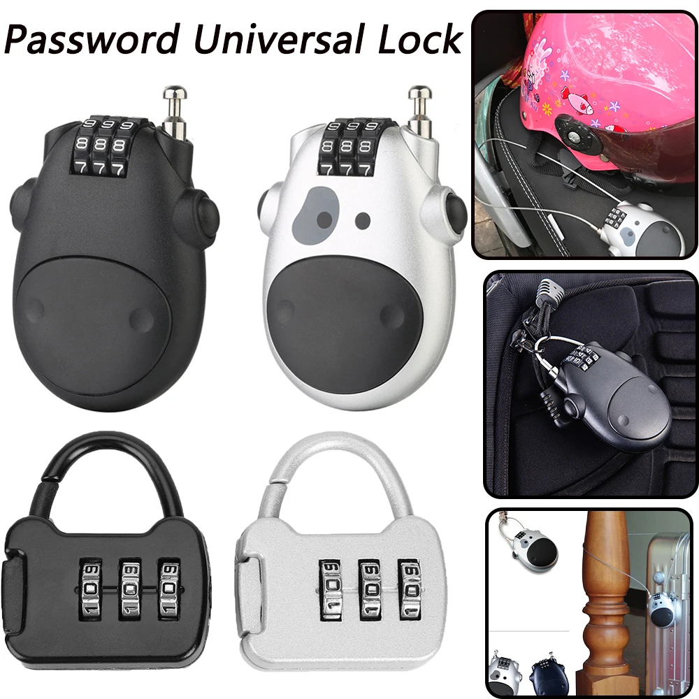 Password Universal Lock Portable Light Retractable Wire Rope Bicycle Padlock Travel Suitcase Anti Theft Motorcycle Helmet Lock