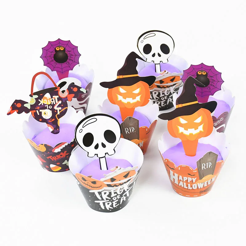 

12Pcs Halloween Party Cake Decoration Cake Topper Pumpkin Ghost Cupcake Home Halloween Dessert Snack Supplies Kid Gift Supplies