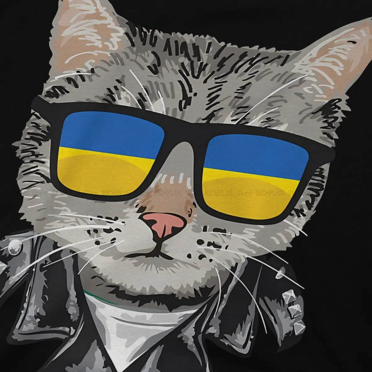 Cat Ukrainian Soldier Animal TShirt Flag Sunglasses Cool Classic Polyester T Shirt Homme Men Tee Shirt Ofertas Big Sale