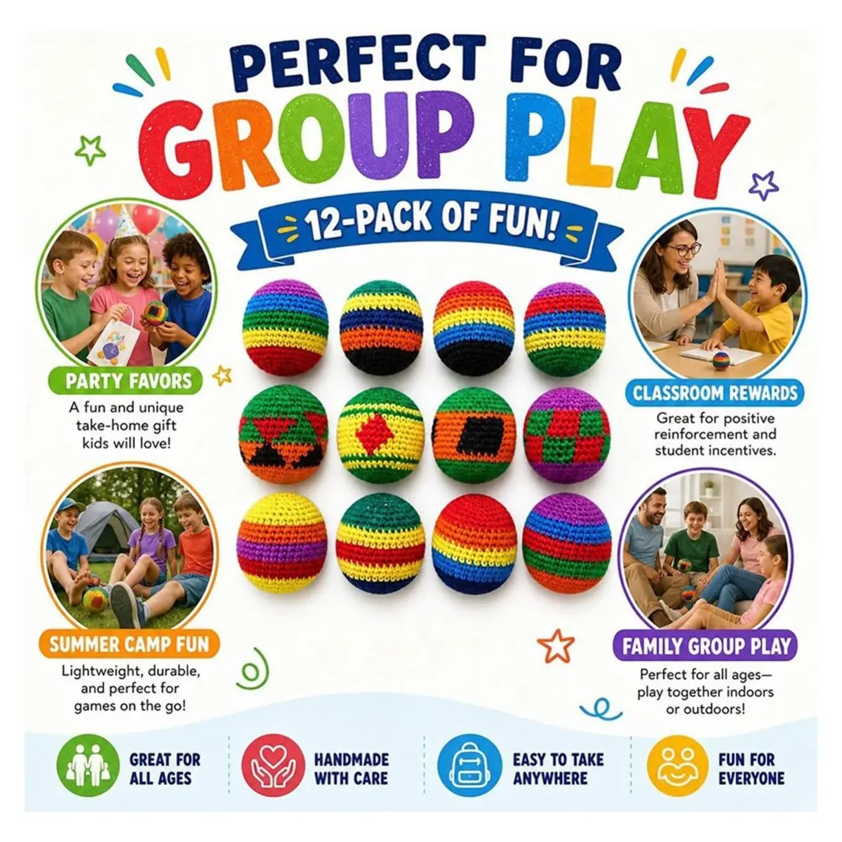 update. 12PCS Knitted Footbags Colorful Crochet Foot Bag Kick Balls for Juggling Practice Indoor Outdoor Games Group Play