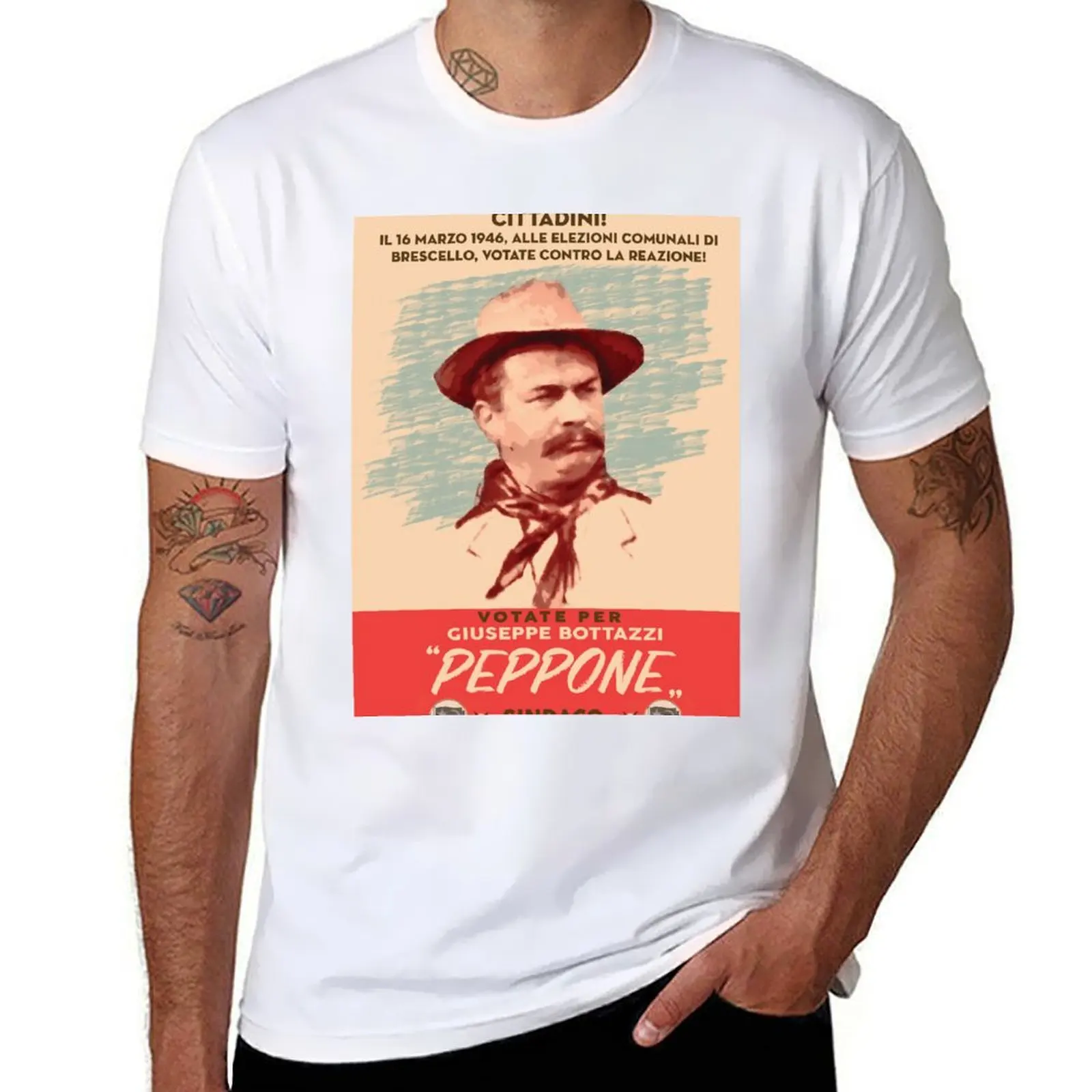 

Poster elettorale Peppone T-Shirt Work Short Sleeve Cotton Top