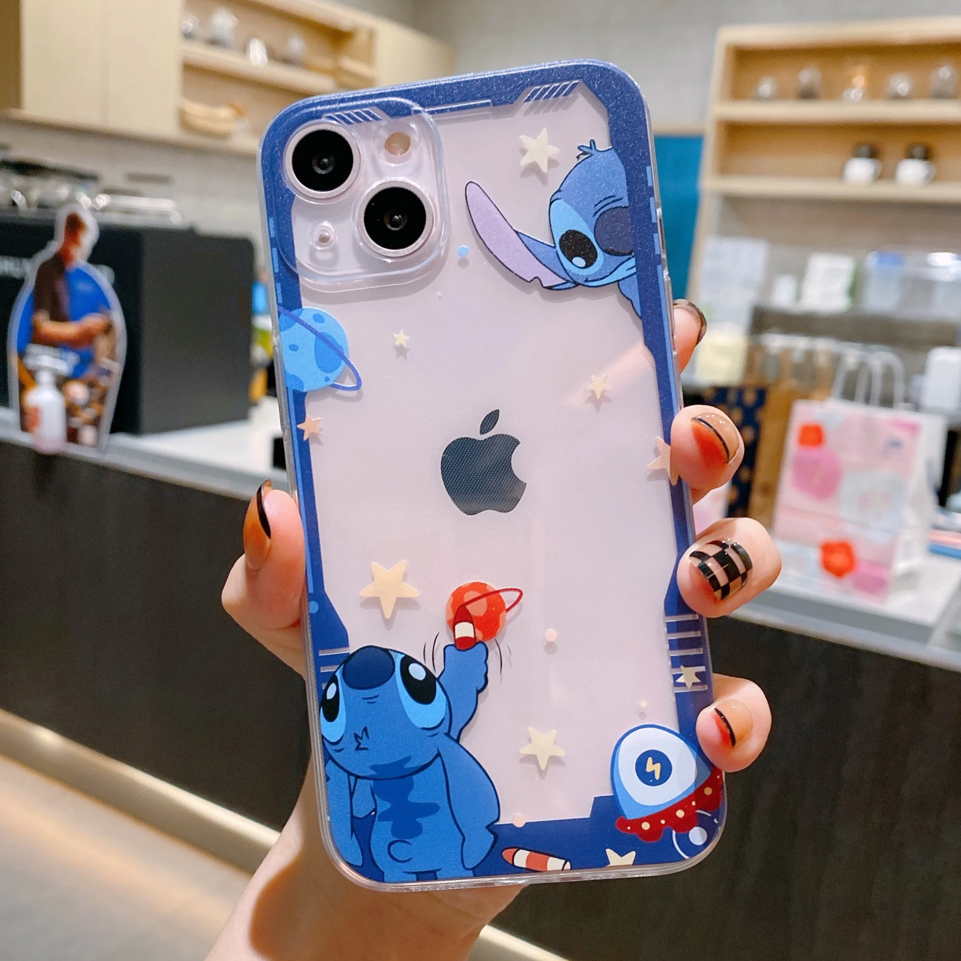 Disney Starry Sky Stitch and Angel Creative Couples phone case For iPhone 14 13 12 mini 11 pro xs max X XR 6 7 8 5