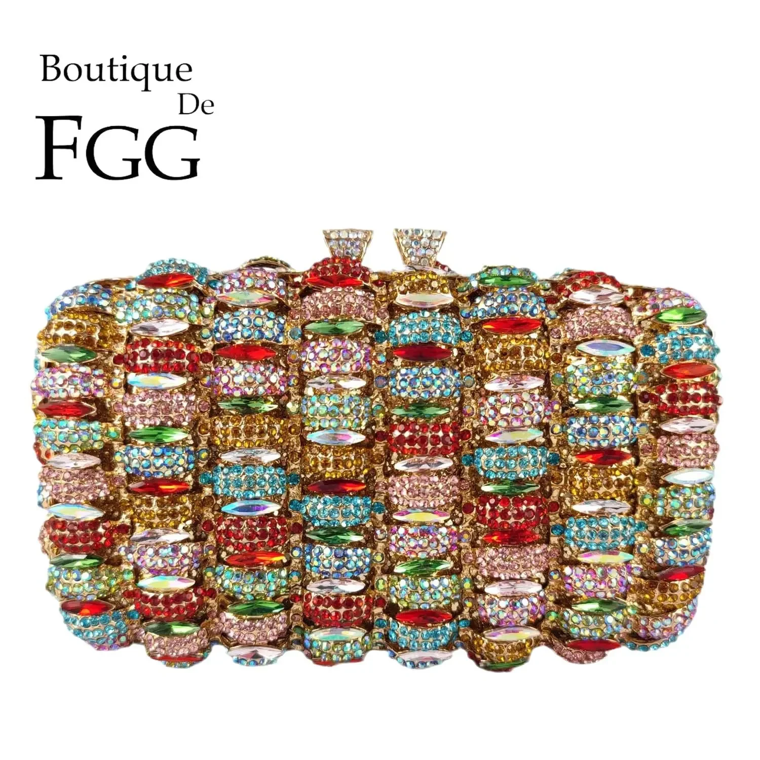 Boutique De FGG (w magazynie) eleganckie kolorowe kobiety kryształowe torby wieczorowe torby na przyjęcie weselne torebki i portmonetki Minaudiere
