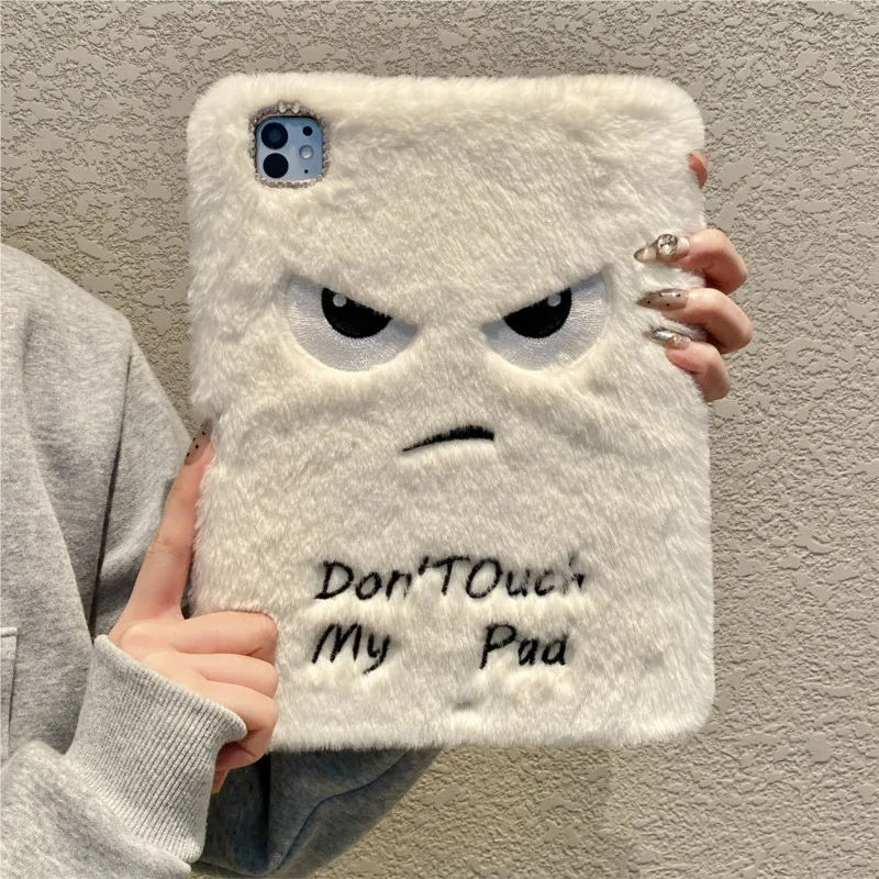 Emoticons with Pencil Holder Plush Fluffy Shockproof Tablet Case for iPad Mini 6/7 8.3in Air1/2 5/6 Pro 9.7in 2017/2018 Cover