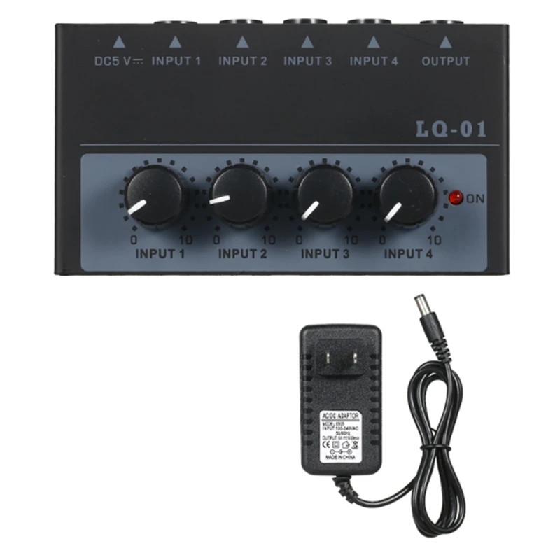 

ABHS-Mixer Ultra Low Noise 4 Channel Mixer 4 Input 1 Output DC 5V Mini Audio Mixer Microphone Guitar Bass Mixers