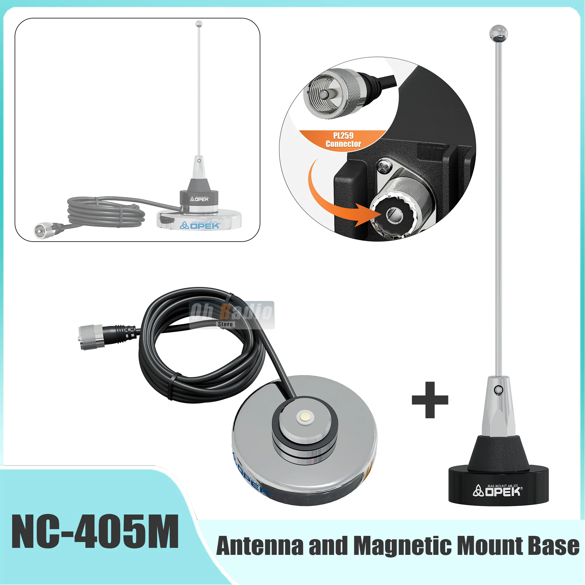 opek-nc-450m-アンテナと磁気マウントベースセット-nmo-車用モバイル無線局-kt-8900-bj-218-5m-ケーブル-マグネット-pl259-コネクタ