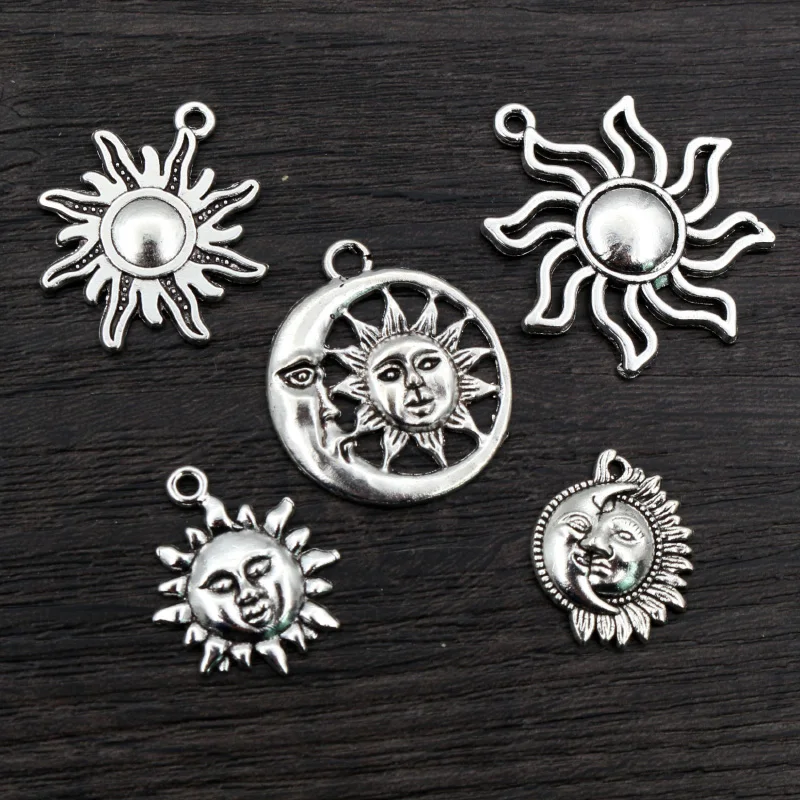 Antique Silver Plated Moon Sun Flower Charms for DIY