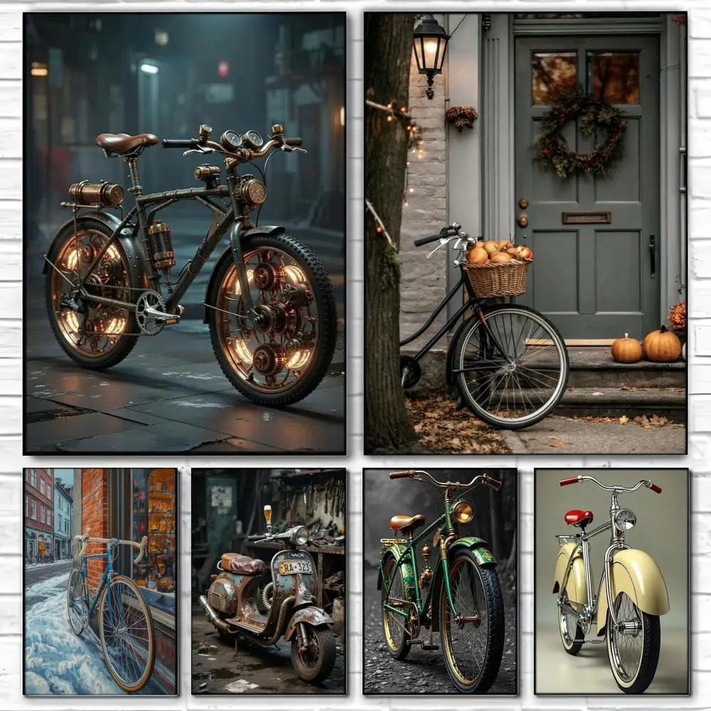 Art print B-bike Poster  Self-adhesive Art Waterproof Paper Sticker Coffee House Bar Room Wall Decor
