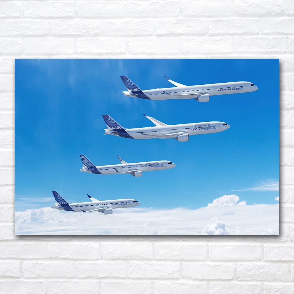 Airliner Airbus Family in Flight Poster Airplane Picture Printed Canvas Painting Wall Art for Living Room Home Decor