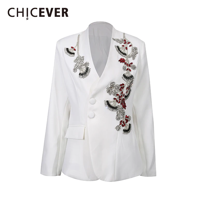 

CHICEVER однотонная куртка с бриллиантами, женская куртка с v-образным вырезом и длинным рукавом, женские куртки с интеллектуальным темпераментом, осенний модный стиль