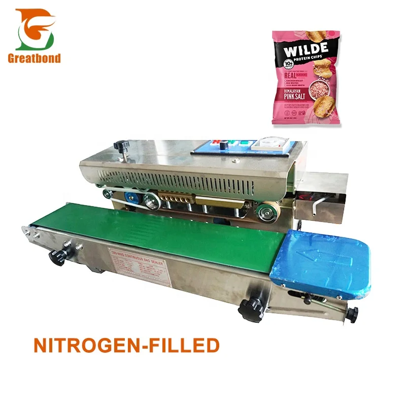 FR-770 Desktop Nitrogen Gas Flushing Heat Continuous Solid Ink Coding Band Plastic Bag Pouch Date Print Sealer Sealing Machine
