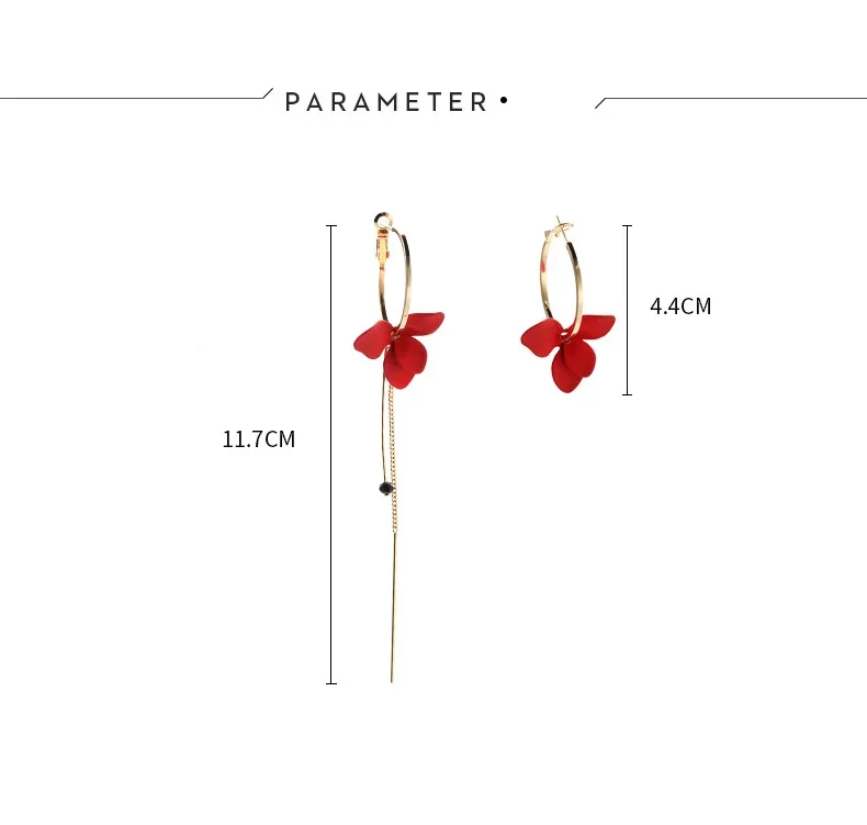 Red White Asymmetric Flowers Dangle Earrings Petal Long Tassel Earring for Woman Party Festival Jewelry