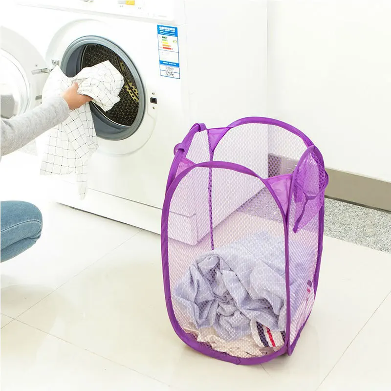 سلة غسيل شبكية قابلة للطي ملابس محمولة تعيق لسهولة الغسيل وتخزين الملابس القذرة الجوارب اللعب أشتات #2
