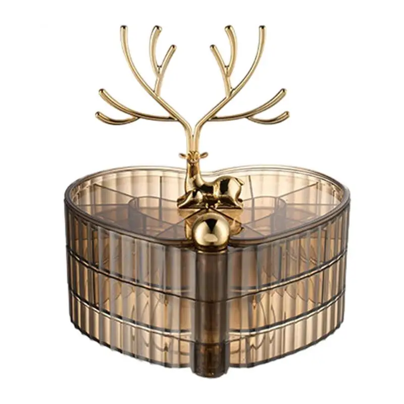 

Rotating Jewelry Organizer Earring Holder Antlers Rotating 3 Layer Jewelry Storage Case Transparent Jewelry Box Striped Box