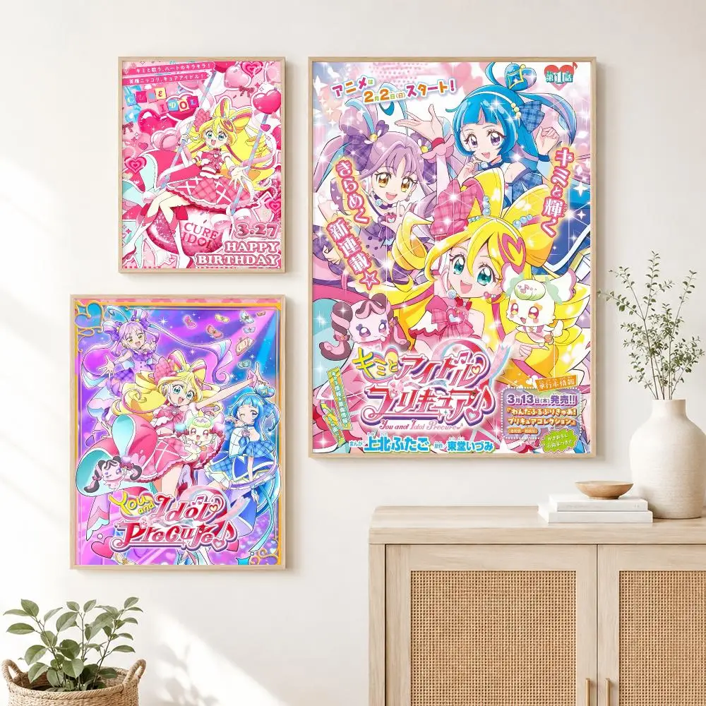 Anime You and Idol Pretty Cure Poster Waterproof HD Modern Peel And Stick Wall Decor Living Room Dorm Garage