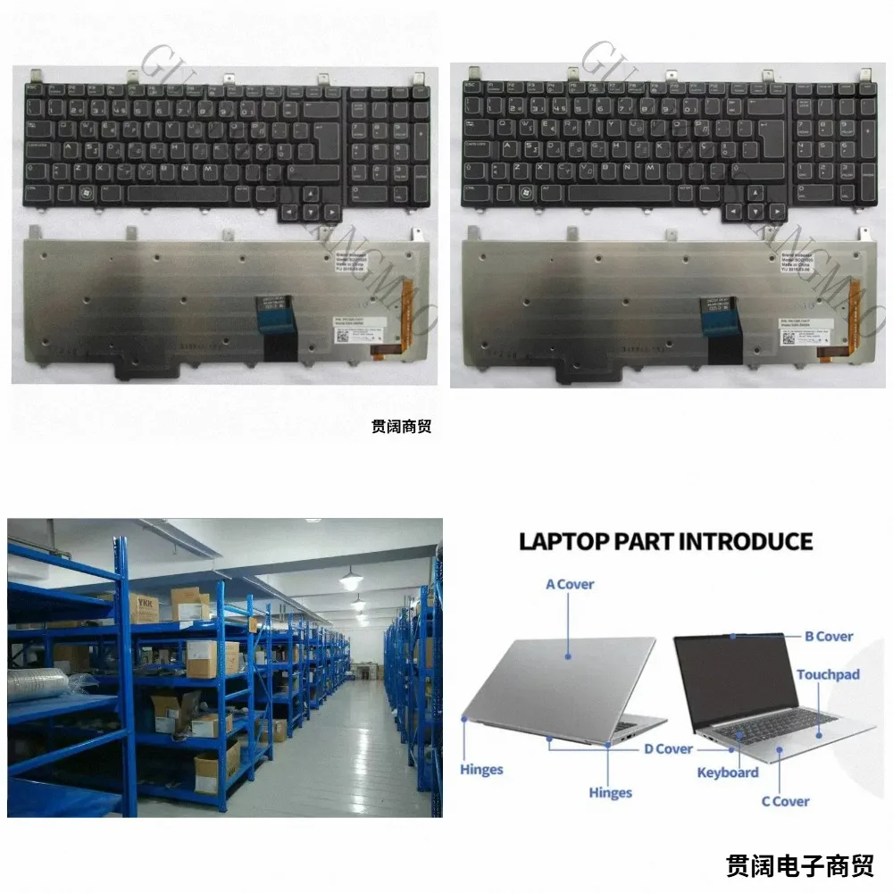 HJY...Replacement part suitable for Dell Alienware M17X R3 laptop keyboard with blue FPC cable, brand new