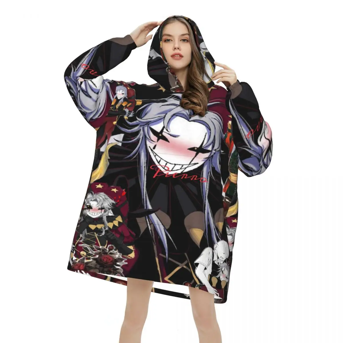 Oversized Pierrots The Freak Circus Wearable Blanket Winter Ultrasoft Plush Warm Sweatshirt Blankets With Pocket