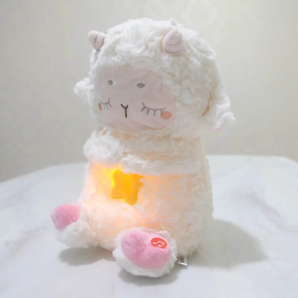 Muñeco de peluche con música y luz para bebé, muñeco de peluche suave y calmante para dormir, regalo para niños, novedad