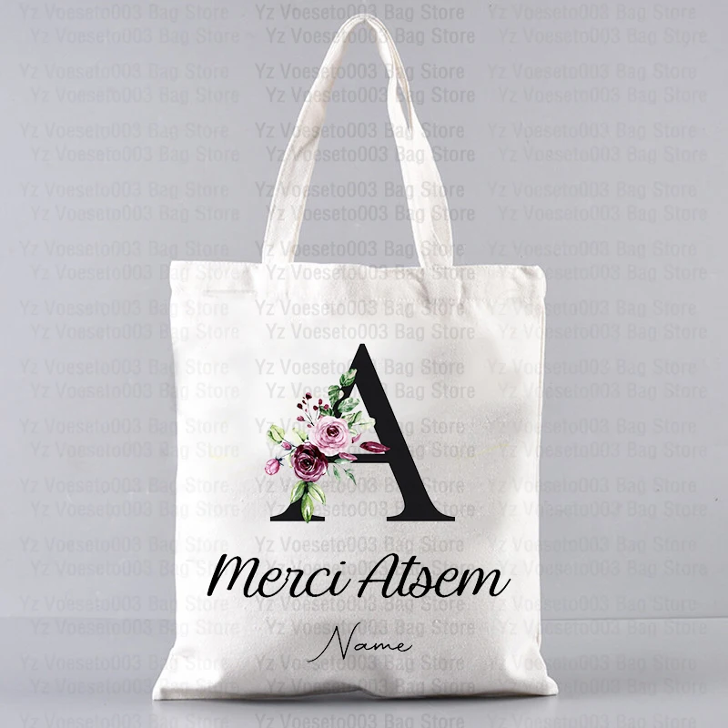 Merci Atsem School Teacher Gift Personalized Custom Name Tote Shopping Bag Travel Pouch Large Fashion Women's Handbag Bride bags