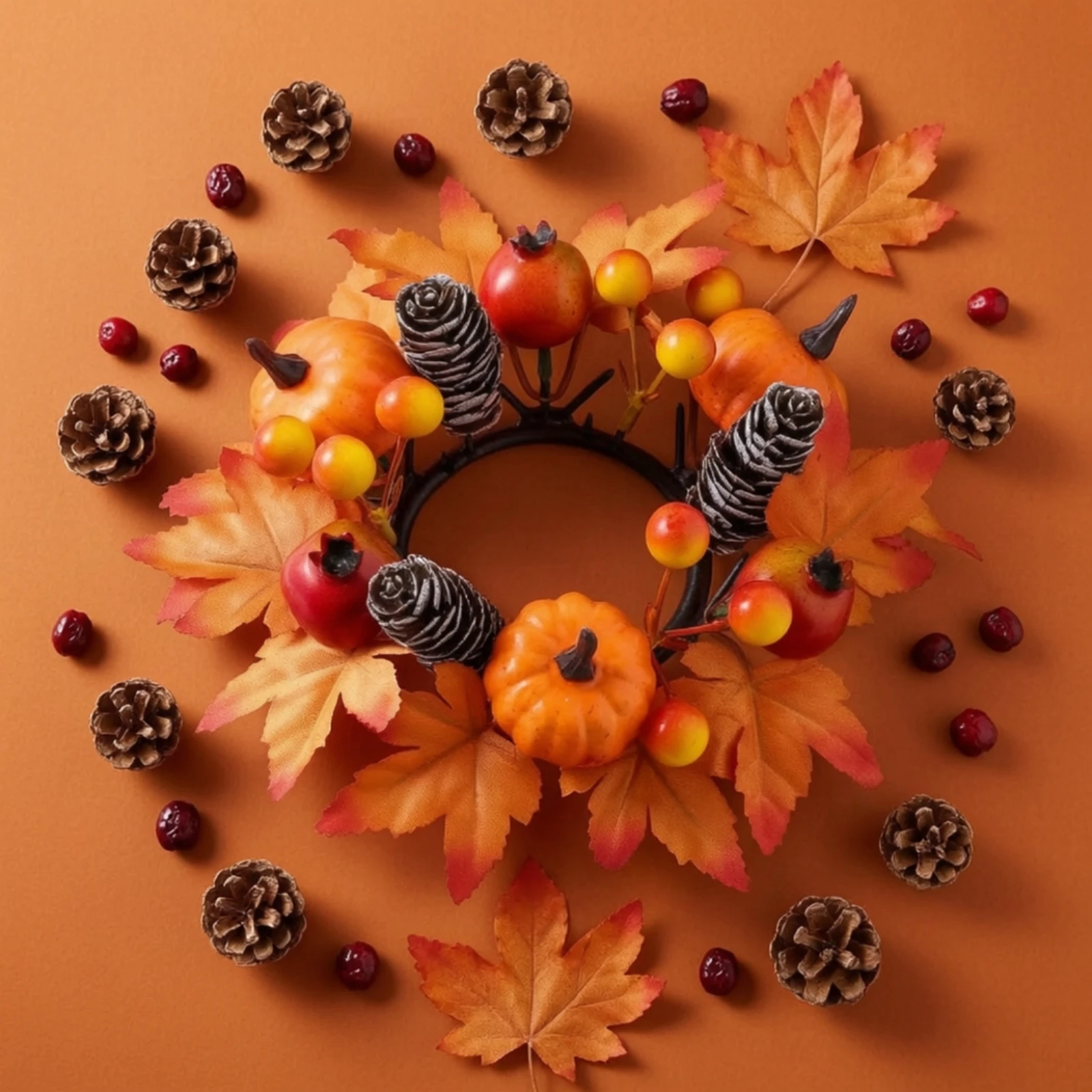Candle Circle with Maple Leaves Artificial Candle Circle with Pumpkins Wreath with Leaves Layered Decor Versatile